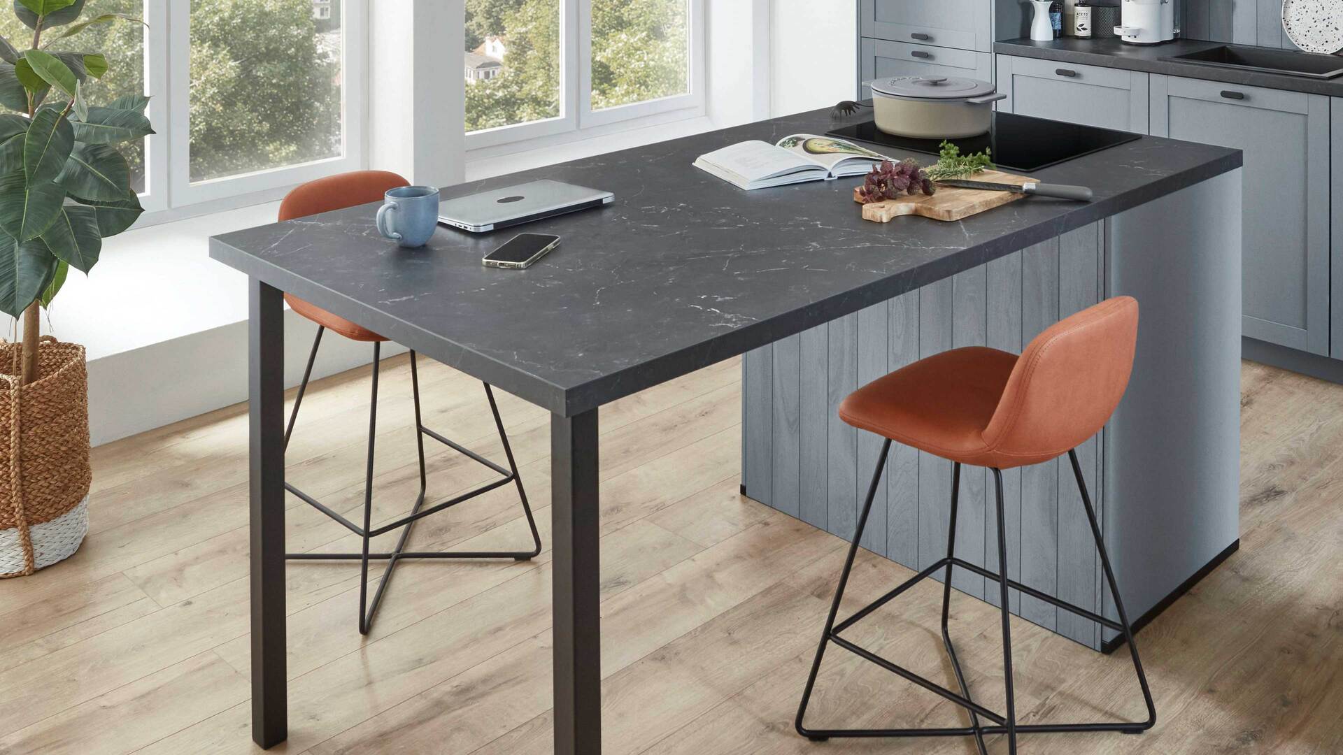 nobilia® Einbauküche Frame mit Geräten und  Ansetztisch